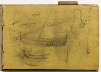 Sketch of small boats and seagulls